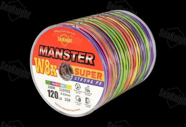 MANSTER W8x SUPER strong PE fishing line spool in rainbow multicolor strands