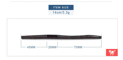 Black silicone worm bait lure with red speckles, long flexible body