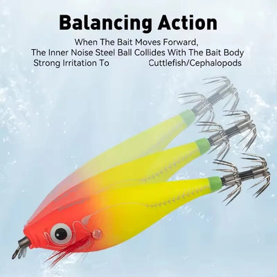 LEYDUN Luminous Squid Jig Set – Horizontal Wood Shrimp | BKK Hooks | ABS Body | 60 & 70 Series | 5-Pack & 14-Pack
