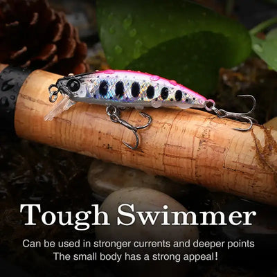 TSURINOYA tough swimmer style hard bait, pink and silver pattern with treble hooks