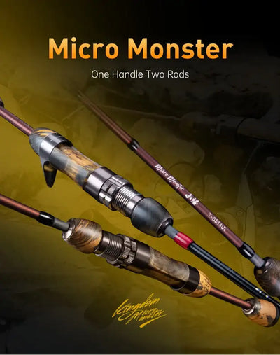 Micro monster fishing rod set with camouflage handle, reel seat, and guide rings
