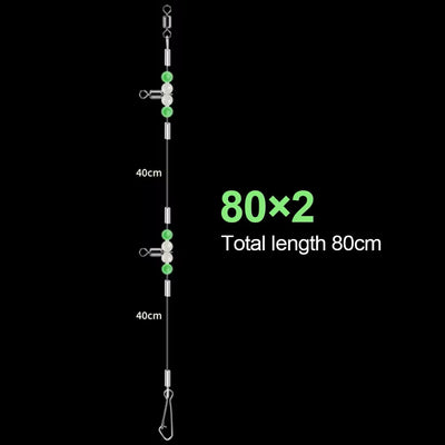 Fishing leader rig with glowing beads, 80cm total length, 2 clips