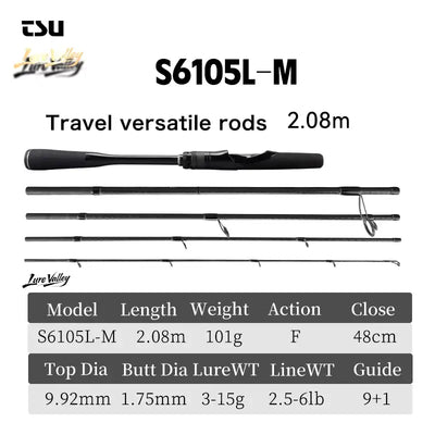Packable 5-section fishing rod, S6105L-M model, 2.08 m length, close 48 cm