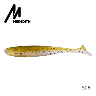 Yellow-gold silicone fishing lure with speckles, T-tail swimbait wobbler