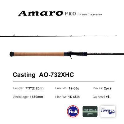 Casting fishing rod AO-732XHC with cork handle, black reel seat, and line guides