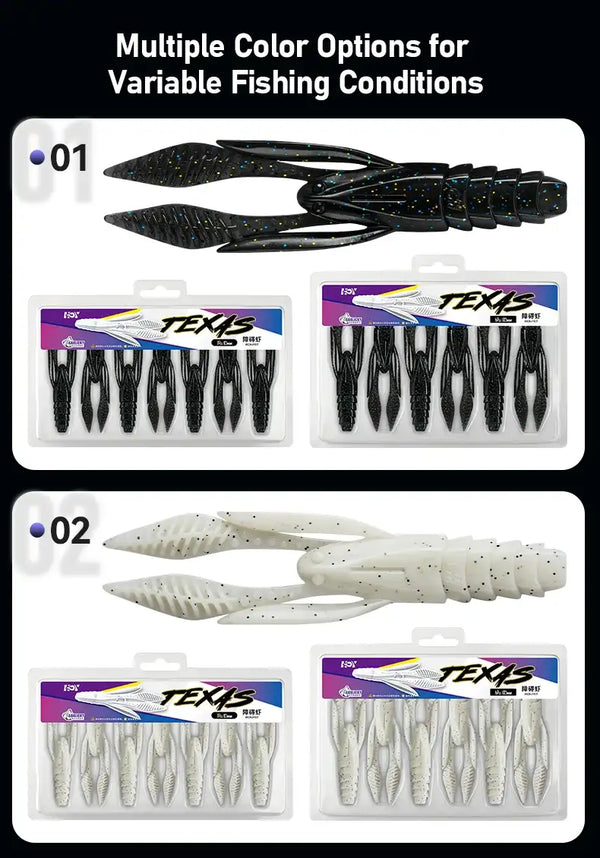Set of soft plastic fishing lures, black speckled paddle-tail grubs