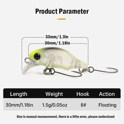 Leydun Puppet Surface Minnow Fishing Lures 30mm 1.5g Floating Shallow Diving Crankbait Fishing Artificial Swimbaits Tackles -  - Cast N Go