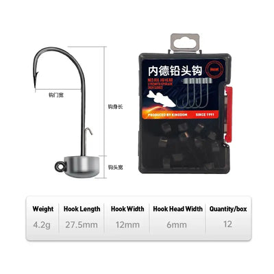 Ned jig lead head fishing hooks, 4.2g, retail package with size chart