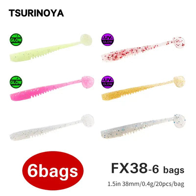 Set of soft plastic fishing lures, assorted colors with round grub tails