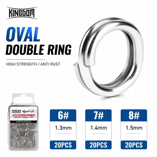 Oval double stainless steel split rings in blister pack, sizes 6#, 7#, 8#