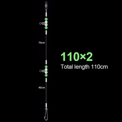 Fishing leader rig with glowing beads, 110cm total length, 2 clips