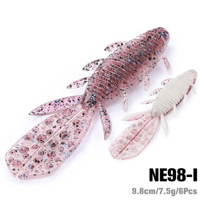 TSURINOYA NE98-I shrimp soft lure, pink speckled body with translucent tail