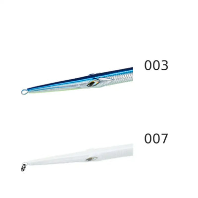 Sinking trolling pencil lure set: blue and white needle bait with treble hooks