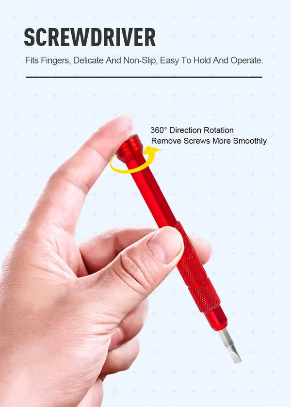 Red precision screwdriver with non-slip grip for smooth fast screw turning