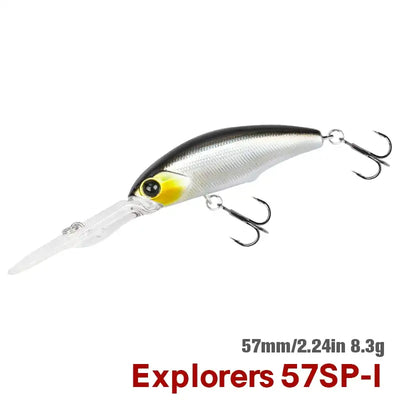 Hard body suspending minnow lure, silver-gray and chartreuse head with treble hooks