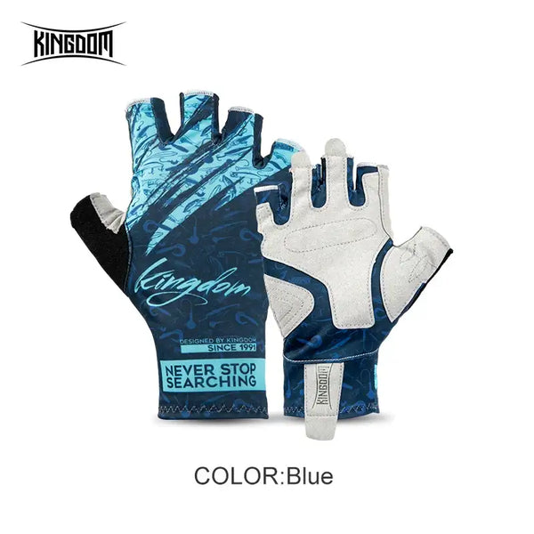 Blue ice silk fishing gloves, half-finger style with finger cutouts