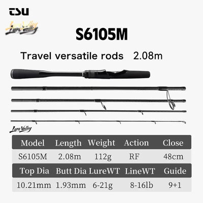 S6105M travel fishing rod, black foam handle, 5 sections, 2.08 m