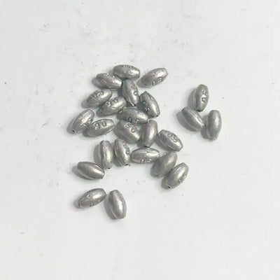 Olive hollow lead sinkers pile, silver-gray teardrop sinkers with stamped weight marks