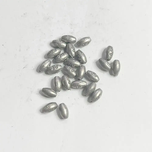 Olive hollow lead sinkers pile, silver-gray teardrop sinkers with stamped weight marks