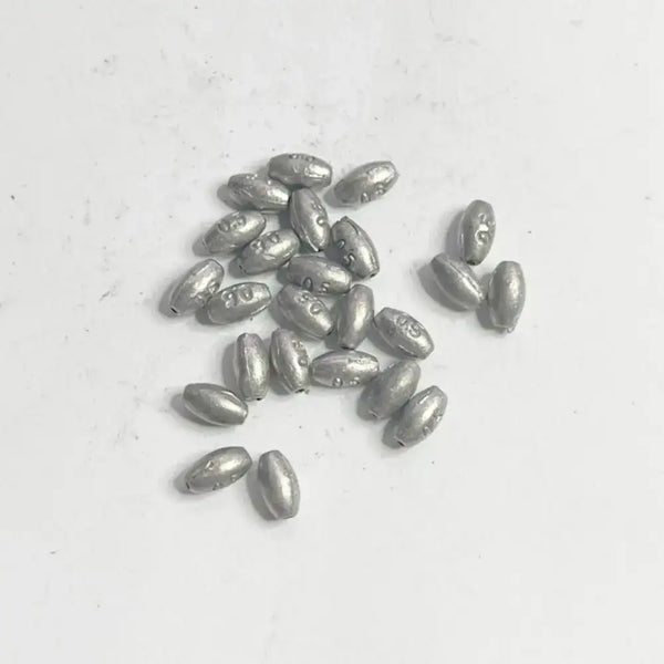 Olive hollow lead sinkers pile, silver-gray teardrop sinkers with stamped weight marks