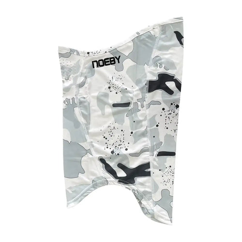 Grey camo face and neck gaiter shield with NOEBY logo
