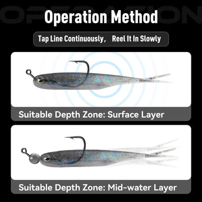 Micro lead head jig hook with swimbait, depth zone and operation steps