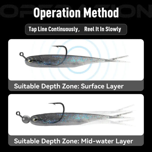 Micro lead head jig hook with swimbait, depth zone and operation steps