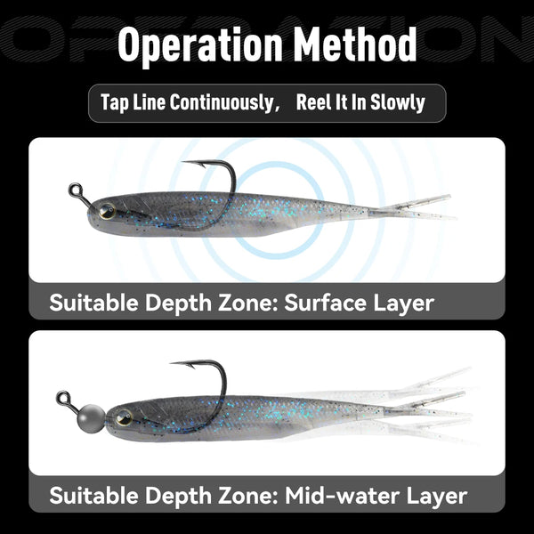 Micro lead head jig hook with swimbait, depth zone and operation steps