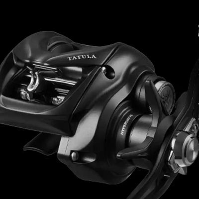 Black Daiwa Tatula baitcasting reel with TATULA branding on the side plate