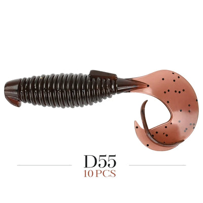 Fishing lure grub flapper bait, brown copper soft silicone with black speckles, 10 pcs