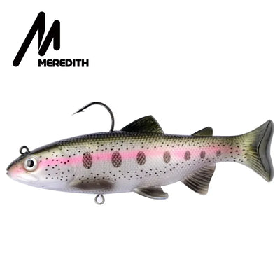 Weighted soft swimbait lure, speckled trout pattern with 3D eyes and T-tail