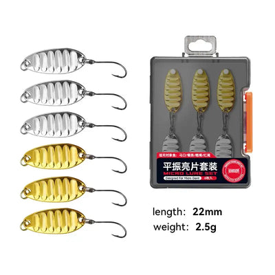 Metal spoon fishing lure set with 3 spinner spoons, gold and silver, 2.5g, 22mm