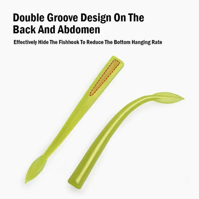 Two lime green soft bait fishing lures showing raised grooves along the body