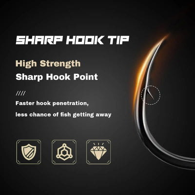 Circle fishing hook with sharp tip and barb, close-up with high-strength messaging