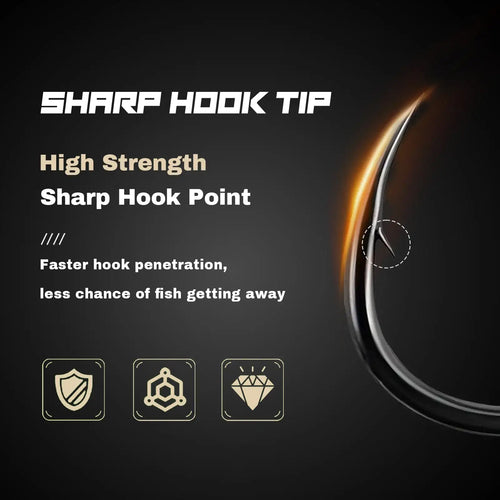 Circle fishing hook with sharp tip and barb, close-up with high-strength messaging