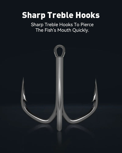 Single sharp treble fishing hook, polished silver