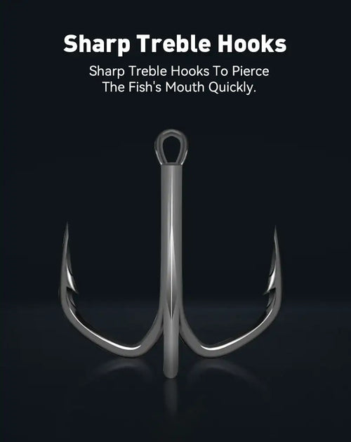 Single sharp treble fishing hook, polished silver