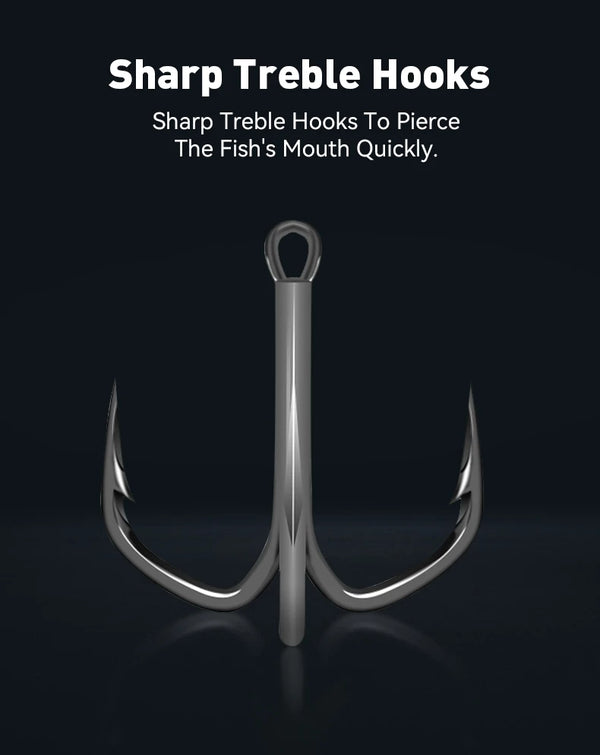 Single sharp treble fishing hook, polished silver