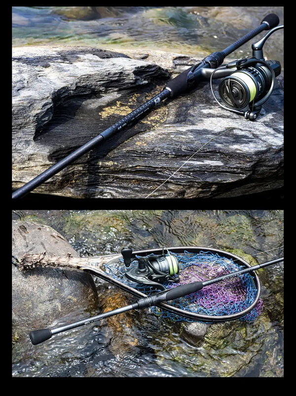 Spinning rod with spinning reel and fishing line