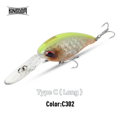 Floating crankbait minnow lure, Type C (long), lime-green body with silvery scales and 2 treble hooks