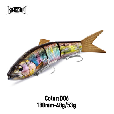 4-segment jointed hard body swimbait lure, iridescent yellow-pink, 180mm