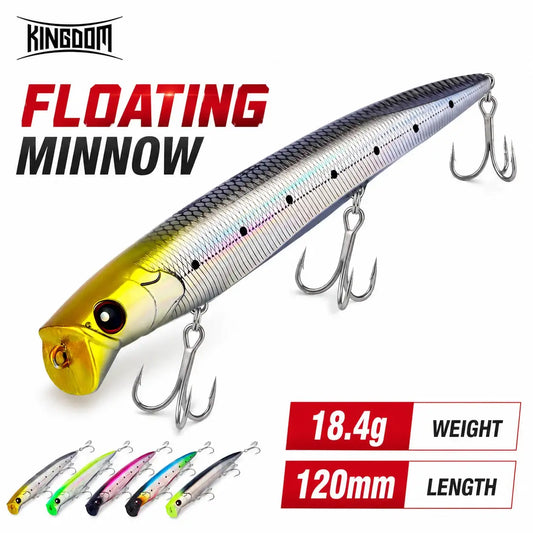 KINGDOM floating minnow fishing lure, yellow head silver body, three treble hooks