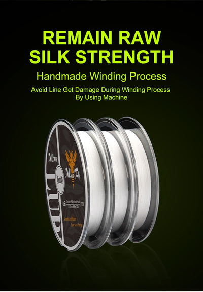 Braided PE fishing line spool showing raw silk strength durability