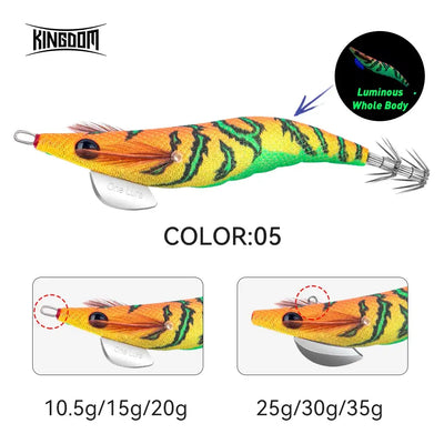 Orange-green striped squid jig lure with metal tentacle hooks; COLOR 05 shown
