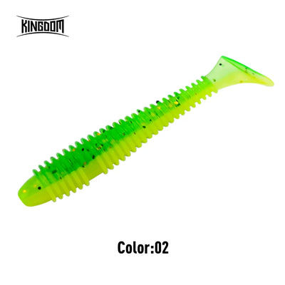 Soft plastic fishing lure in bright neon green with clear ribs
