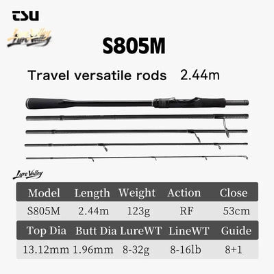 Packable 5-section fishing rod, S805M model, 2.44 m length, close 53 cm