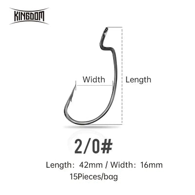 Crank fishing hook size 2/0#, length 42mm, width 16mm; 15 pieces per bag