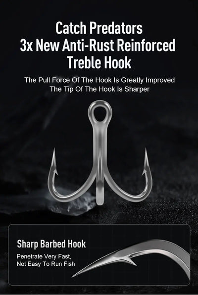 Three treble hook set with sharp barbed points for minnow hard bait lure