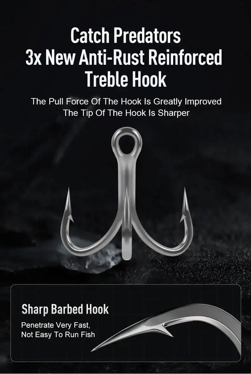 Three treble hook set with sharp barbed points for minnow hard bait lure