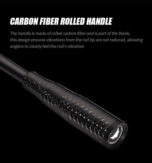 Fishing rod carbon fiber rolled handle grip with textured wrap on the blank